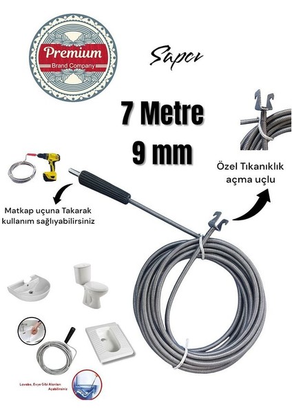 Lavabo Gider Açıcı 7 Metre 9 mm Matkap Özel Uçlu Kanal Susta ( Matkap Ucuna Takarak Kullanabilirsiniz )