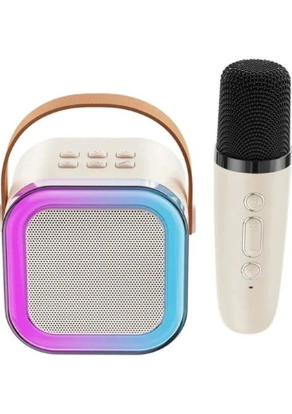 Karaoke Kablosuz Hoparlör Mikrofonlu Rgb Işıklı Bluetooth Speaker Tf Kart/usb Beyaz