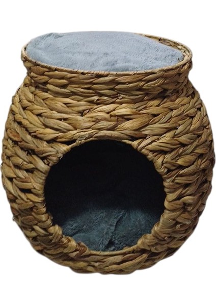 2 Katlı Hasır Yastıklı Kedi ve Köpek Evi Sepeti 48X48X45 cm 4033