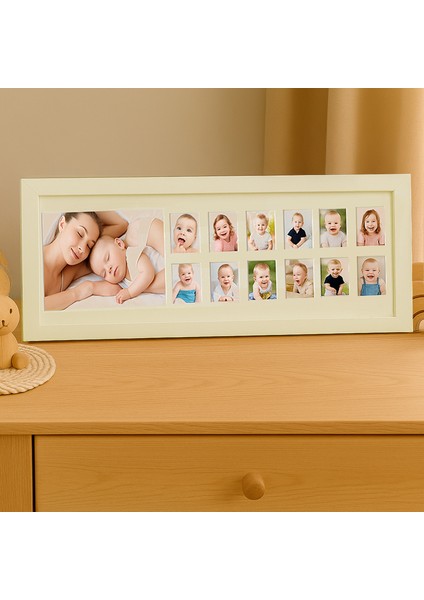 Bebek Ilk Yıl Fotoğraf Çerçevesi, 12 Aylık Hatıra Resimleri, Hediyelik Yenidoğan Anı Albümü 43X16 cm
