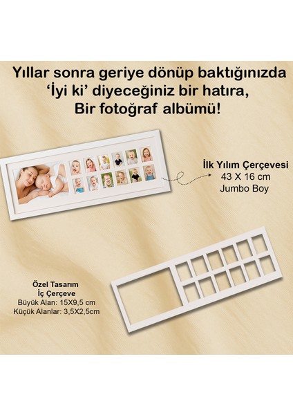 Bebek Ilk Yıl Fotoğraf Çerçevesi, 12 Aylık Hatıra Resimleri, Hediyelik Yenidoğan Anı Albümü 43X16 cm fırsatları