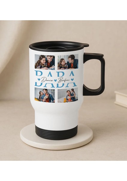 Kişiye Özel Fotoğraflı Babalar Günü Tasarımlı Kulplu Beyaz Çelik Bardak Termos Mug 450ML-6, Babalar Günü , Babaya