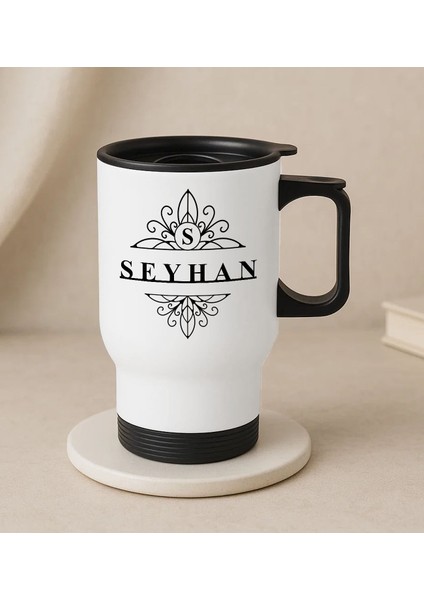 Kişiye Özel Isimli Kulplu Beyaz Çelik Bardak Termos Mug 450ML-5, Sevgiliye , Arkadaşa , Eşe