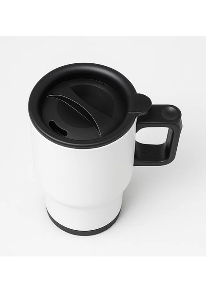 Coffee Tasarımlı Kulplu Beyaz Çelik Bardak Termos Mug 450ML-2, Sevgiliye , Arkadaşa , Eşe modelleri