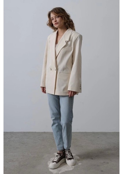 Oversize Blazer Ceket - Natür