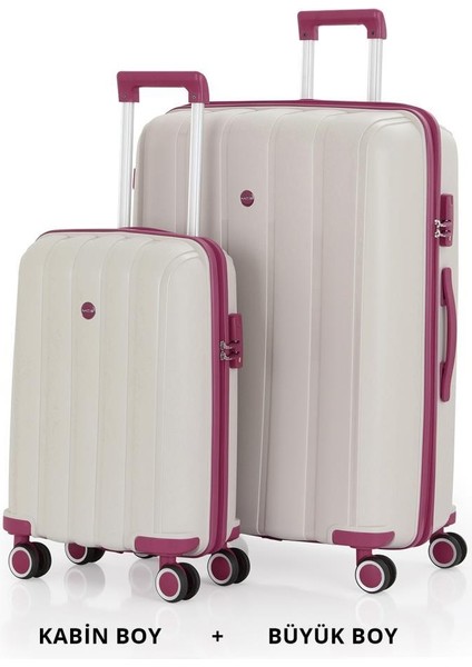 Bavul Büyük ve Kabin 2li Set Kırılmaz Silikon Valiz V305 Kemik/mürdüm