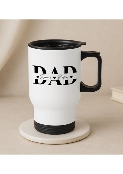 Kişiye Özel Babalar Günü Tasarımlı Kulplu Beyaz Çelik Bardak Termos Mug 450ML-1, Babalar Günü , Babaya
