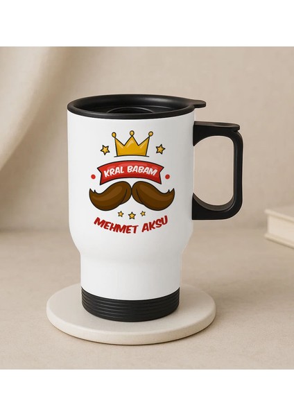 Kişiye Özel Babalar Günü Tasarımlı Kulplu Beyaz Çelik Bardak Termos Mug 450ML-3, Babalar Günü , Babaya
