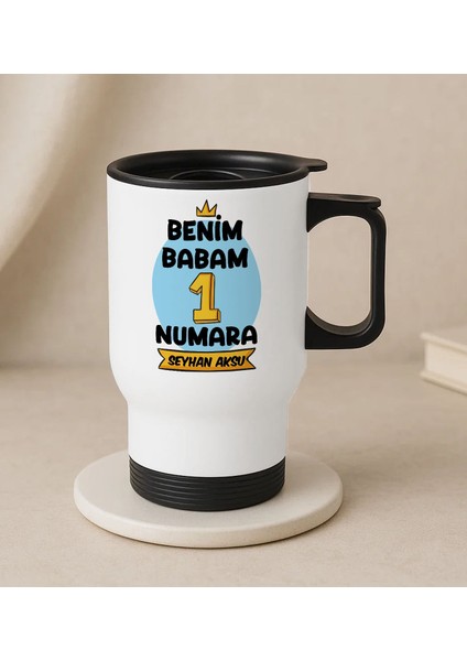 Kişiye Özel Babalar Günü Tasarımlı Kulplu Beyaz Çelik Bardak Termos Mug 450ML-11, Babalar Günü , Babaya