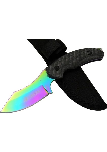 156A Renkli Gökkuşağı Kamp Çakı Bıçağı 19 cm - Kılıflı