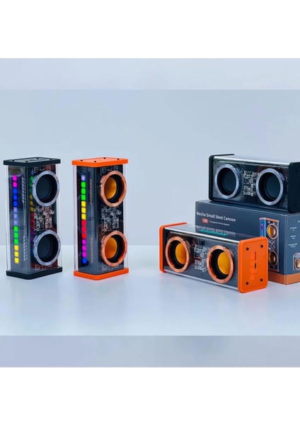 Şeffaf Mecha Müzik Tws Stereo Rgb Işıklı Hoparlör Kablosuz Bluetooth 5.0 Taşınabilir Hoparlör V9
