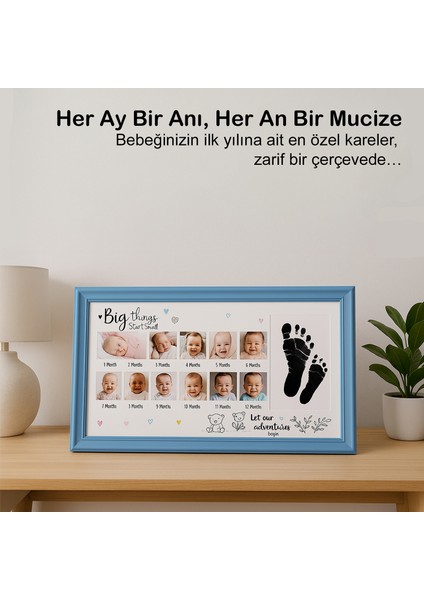 Moky Design Bebek Ilk Yıl Fotoğraf Çerçevesi (38X23CM) 12 Aylık Konsept Resimler ve Yenidoğan Büyük Boy El Ayak Izi Kiti fırsatları