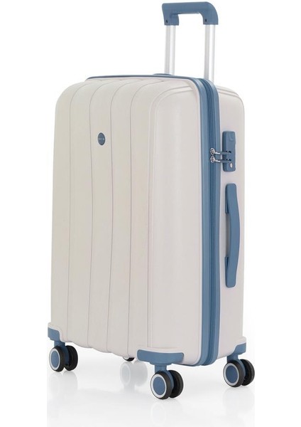 Bavul Orta ve Kabin 2li Set Kırılmaz Silikon Valiz V305 Kemik/skyblue modelleri