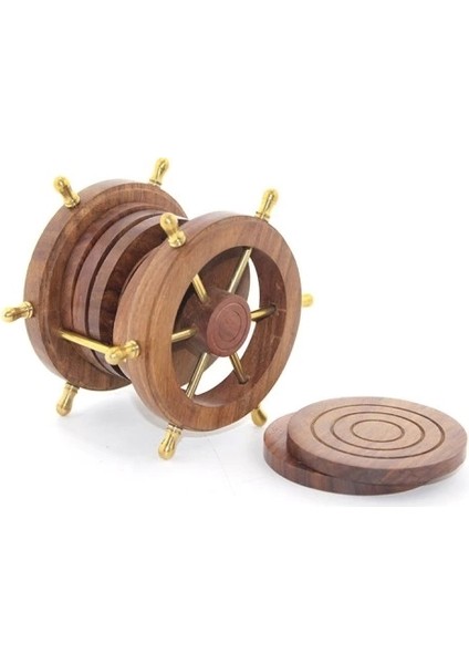 Pirinç Dümenli Ahşap Bardak Altı