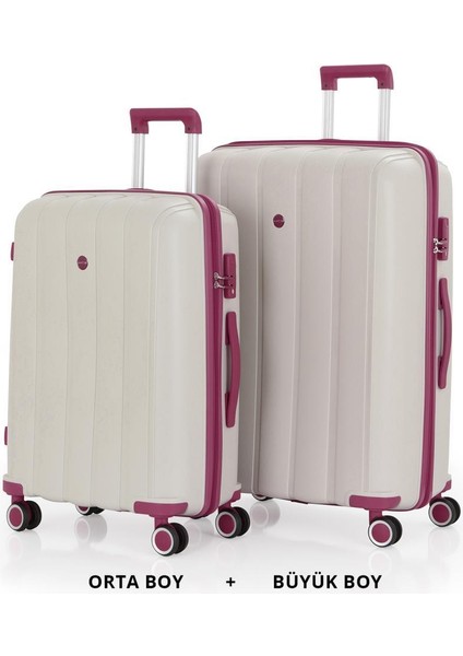 Bavul Büyük ve Orta 2li Set Kırılmaz Silikon Valiz V305 Kemik/mürdüm