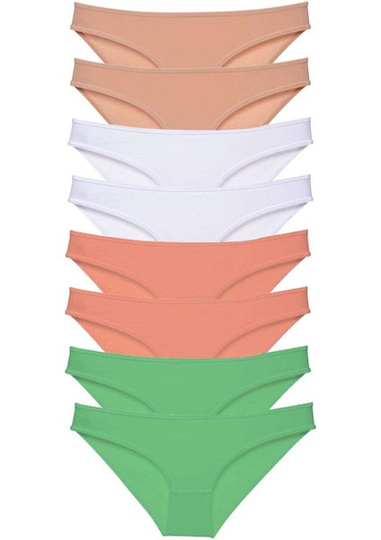 8 Adet Süper Eko Set Likralı Kadın Slip Külot Ten Beyaz Pudra Yeşil