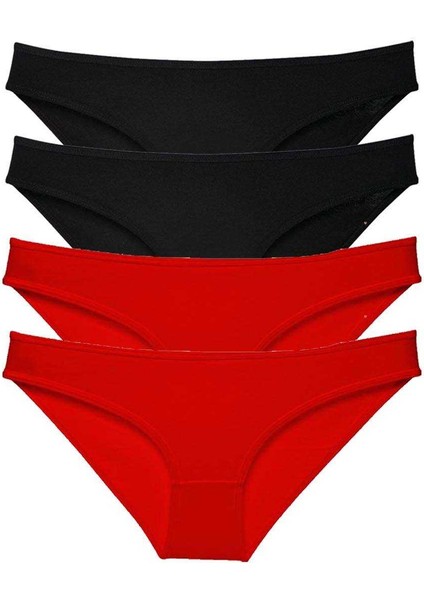 4 Adet Süper Eko Set Likralı Kadın Slip Külot Siyah Kırmızı