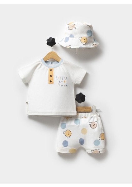 Unisex Bebek Şapkalı 3'lü Yazlık Şort Takımı