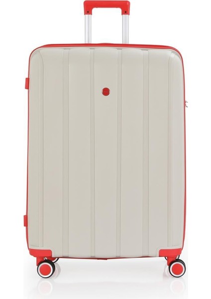 Bavul Büyük ve Orta 2li Set Kırılmaz Silikon Valiz V305 Kemik/mercan