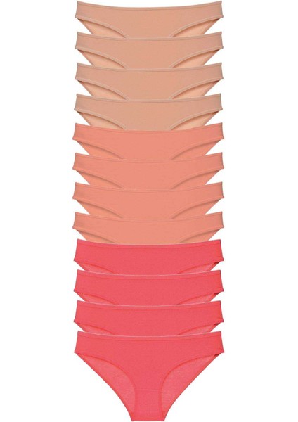 12 Adet Süper Eko Set Likralı Kadın Slip Külot Ten Pudra Fuşya