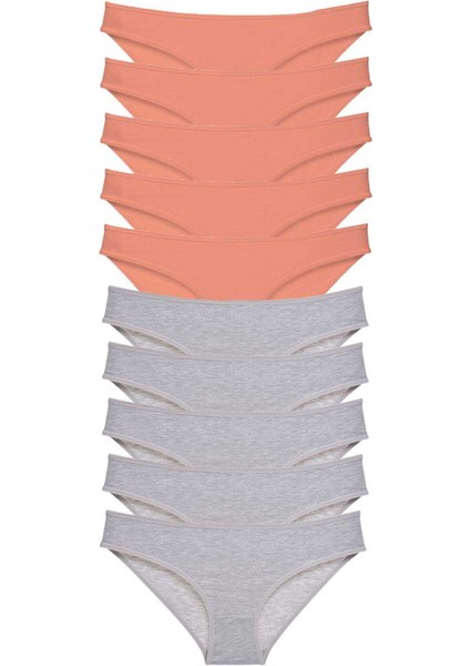 10 Adet Süper Eko Set Likralı Kadın Slip Külot Pudra Gri