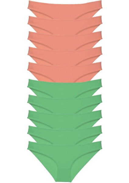 10 Adet Eko Set Likralı Kadın Slip Külot Pudra Yeşil