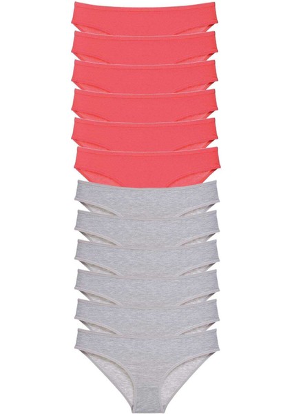 12 Adet Süper Eko Set Likralı Kadın Slip Külot Fuşya Gri