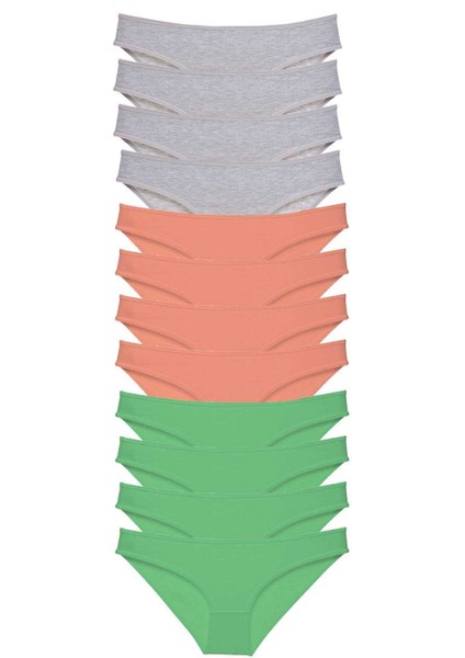 12 Adet Süper Eko Set Likralı Kadın Slip Külot Gri Pudra Yeşil