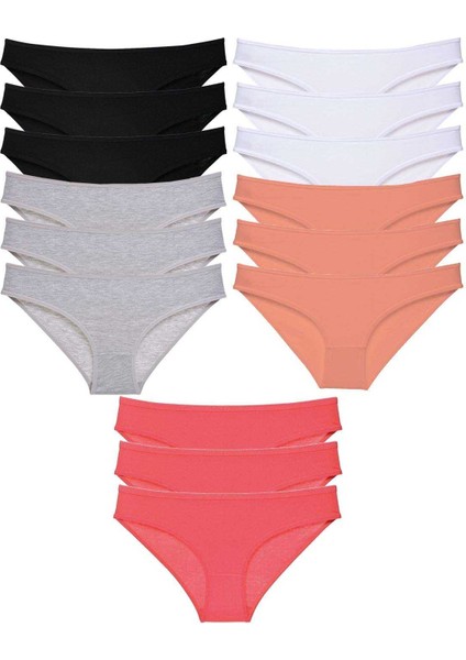 15 Adet Süper Eko Set Likralı Kadın Slip Külot Siyah Gri Beyaz Pudra Fuşya