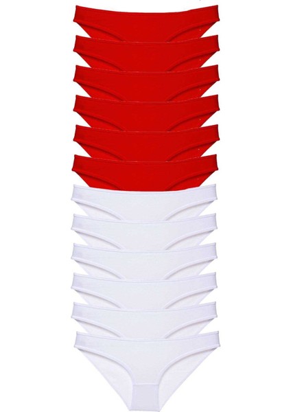 12 Adet Süper Eko Set Likralı Kadın Slip Külot Kırmızı Beyaz