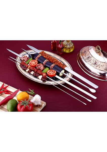 Gönen Çelik Paslanmaz Çelik Krom Kebap Şişi 6 Adet 5 mm Kare Kalın