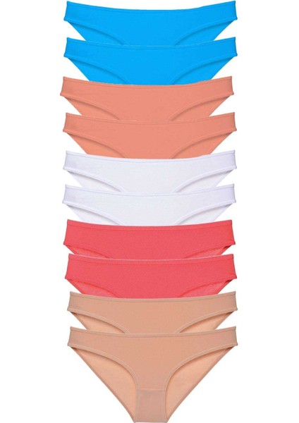 10 Adet Süper Eko Set Likralı Kadın Slip Ten Beyaz Pudra Fuşya Mavi