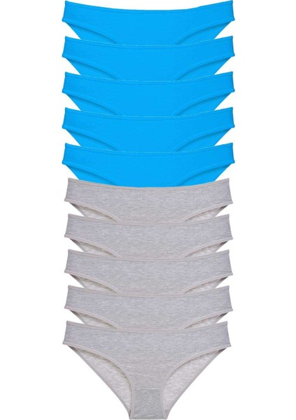 10 Adet Süper Eko Set Likralı Kadın Slip Gri Mavi