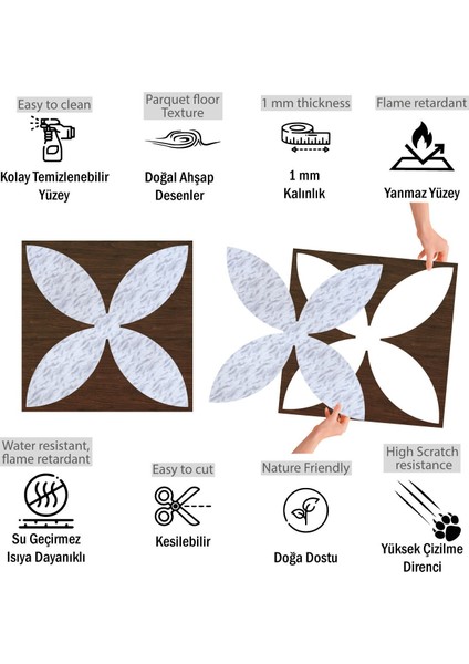 Kendinden Yapışkanlı Pvc Yer Duvar Döşeme Parke Mermer Teak 40X40 cm 0,64 M²/4 Adet fiyatları