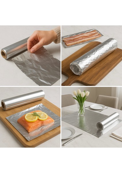100 Metre x 30 cm Alüminyum Folyo Gıdaya Uygun Catering ve Ev Kullanımına Uygun Dayanıklı Rulo Folyo