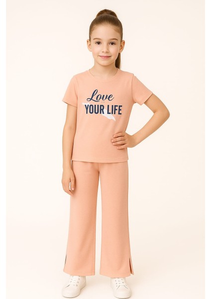 Love Your Baskılı Kız Çocuk Takım Yavruağzı
