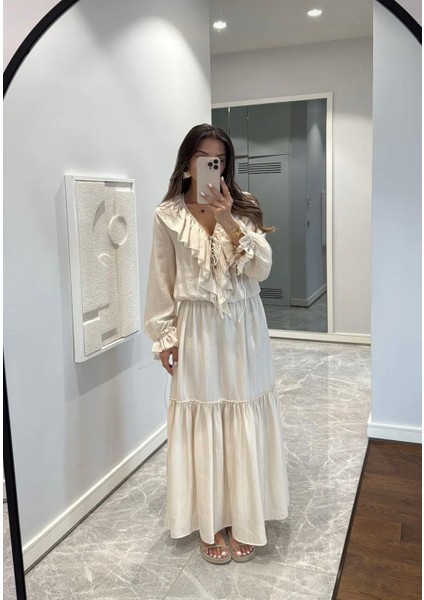 Fırfır Detaylı Maxi Elbise