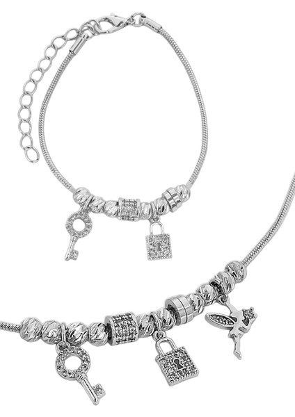 Premium 2'li Taşlı Dorika Su Perisi Kolye Küpe Set
