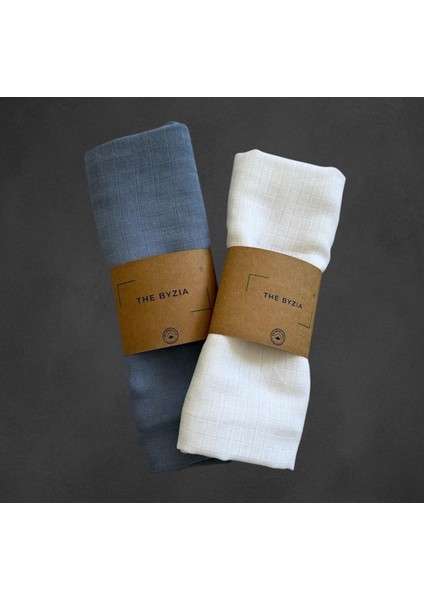 2'li Müslin Örtü Mavi - Beyaz 2 Farklı Kombinasyon Pamuk Tahriş Etmeyen Yüzey