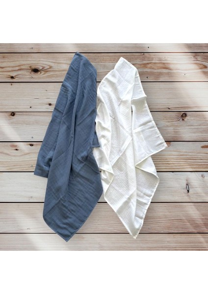 2'li Müslin Örtü Mavi - Beyaz 2 Farklı Kombinasyon Pamuk Tahriş Etmeyen Yüzey fiyatları