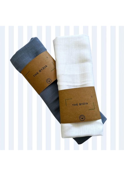 2'li Müslin Örtü Mavi - Beyaz 2 Farklı Kombinasyon Pamuk Tahriş Etmeyen Yüzey modelleri