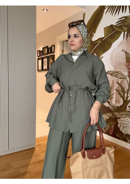 Çilek Keten Gömlekli Yazlık Takım – Cepli Pantolonlu Rahat Şıklık (36-48 Beden) Yeşil fiyatları