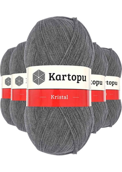 5 Adet Kristal Çift Katlı El Örgü Lif Ipi Orta Gri K1002