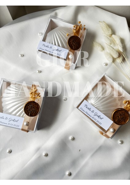 15 Adet Mühür Detaylı Istiridye Mum, Nişan-Söz-Kına-Nikah-Bebek-Organizasyon Hediyelik
