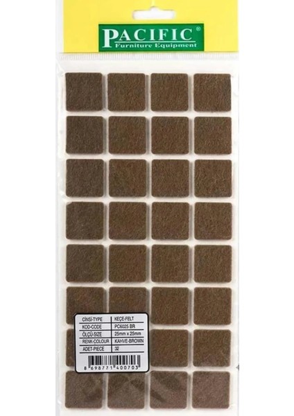 25×25 mm Kendinden Yapışkanlı Kare Keçe Mobilya Ayağı Koruyucu – 32li Paket (Masa, Sandalye, Koltuk, Sehpa, Zemin Koruyucu ve Gürültü Önleyici Kare Keçe)
