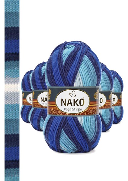 5 Adet Vega Stripe Premium Akrilik El Örgü Ipi Yünü No: 82423