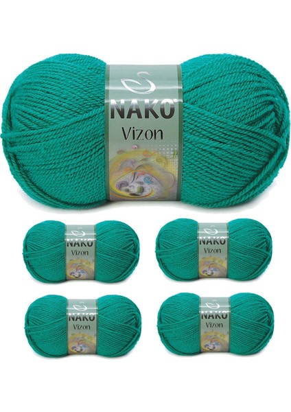 5 Adet Vizon Premium Akrilik El Örgü Ipi Yünü Renk NO:181 Ördek Başı Yeşil