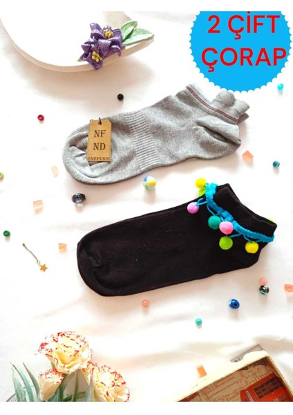 2 Çift Hediye Patik Çorap Topuk Takviyeli Erkek Kadın Sıkmayan Gri Bambu(Dikişsiz) Siyah 36-40