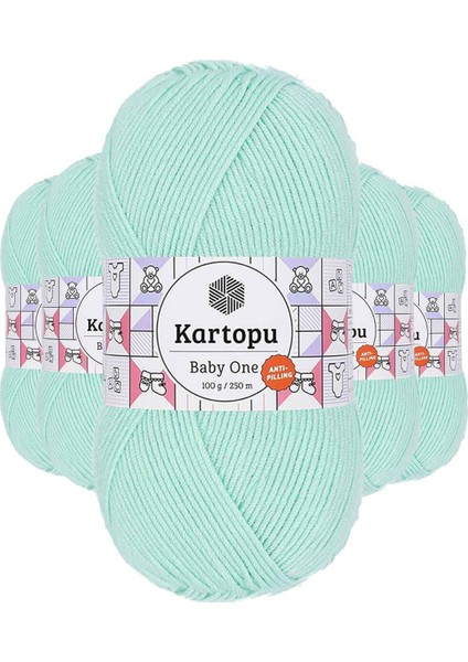 5 Adet Baby One Tüylenmeyen El Örgü Ipi Yünü Açık Yeşil K507