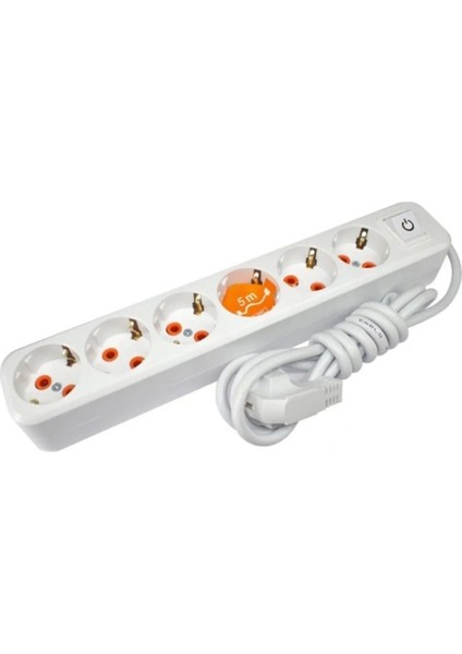 6'lı Ara Kablo Anahtarlı Topraklı Grup Priz 5mt ROYALEKS-82167